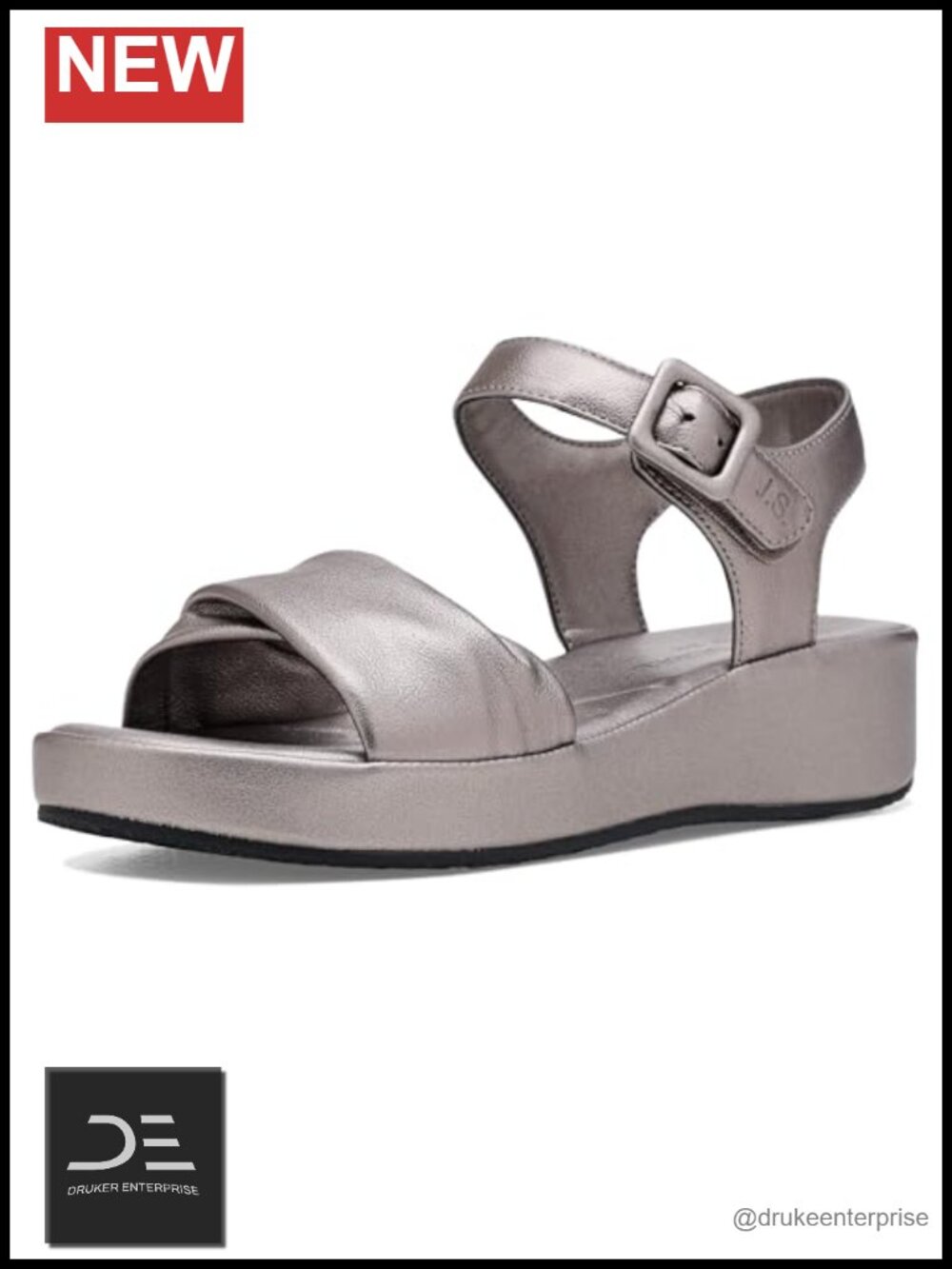 Leather Open Toe Sandals Ankle Strap Wedge Hook-and-Loop Closure Water Resistant